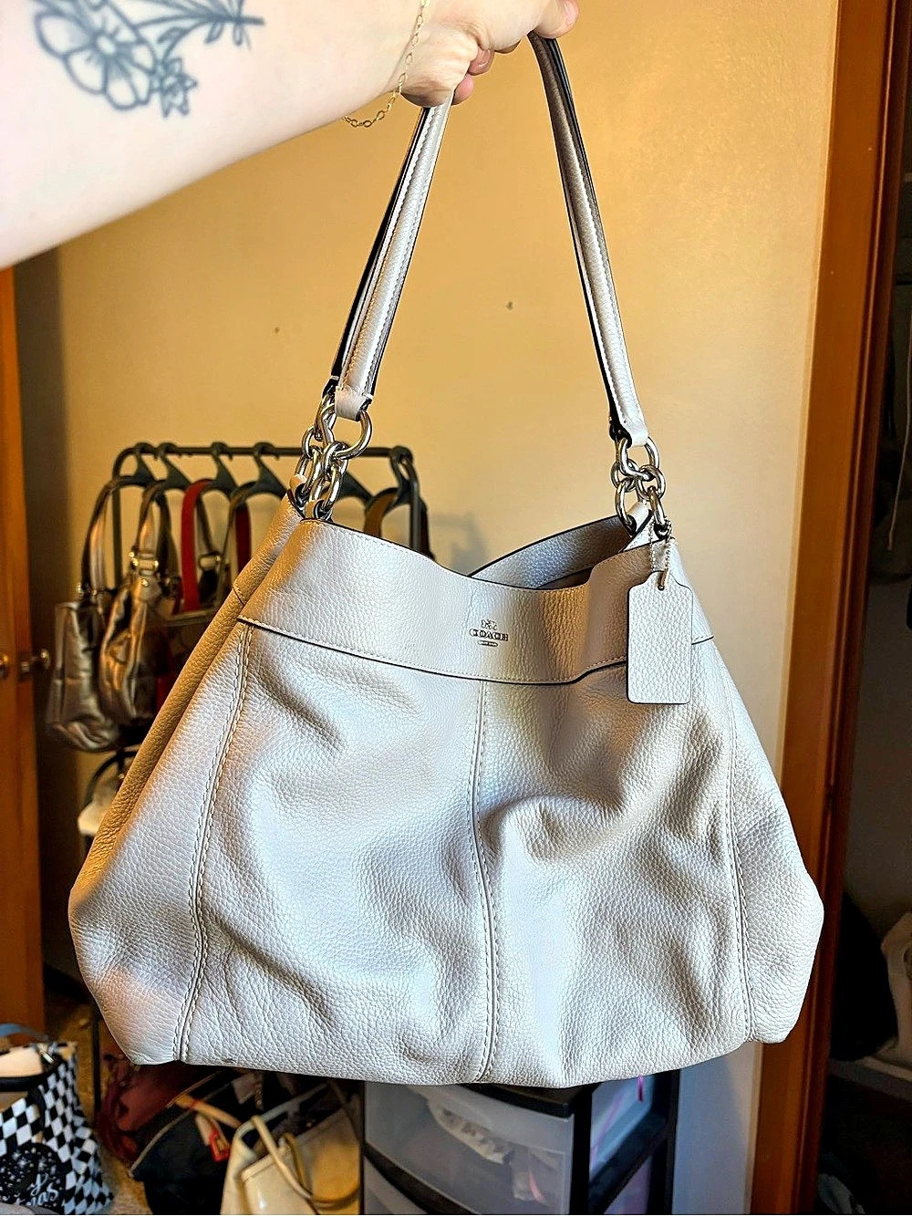 Coach Penelope Hobo Leather Shoulder Bag in Silver